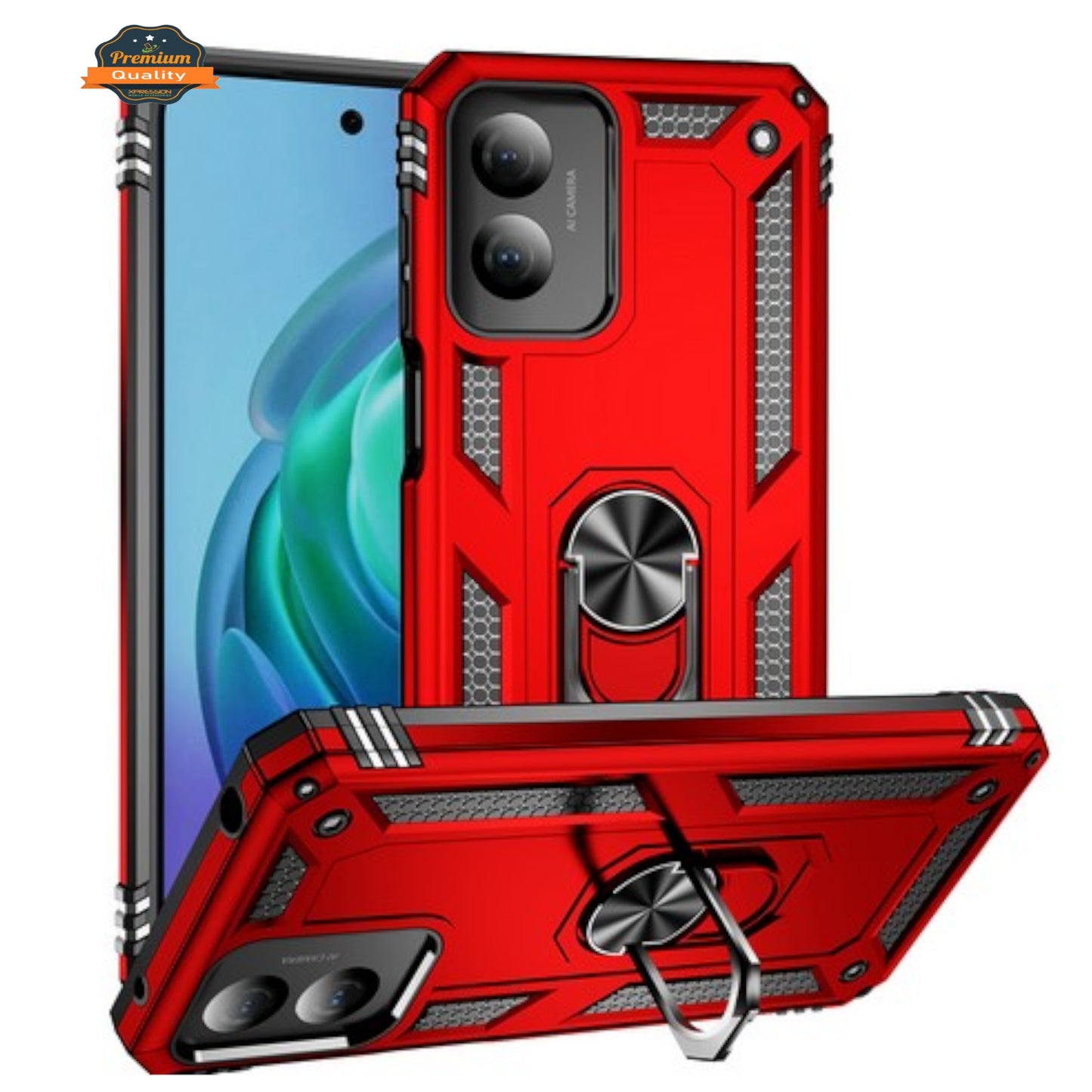 For Motorola Moto G 5G 2026 / Moto G Play 2026 Shockproof Hybrid Dual Layer PC + TPU with Metal Ring Kickstand Heavy Duty Armor Shell Case Cover