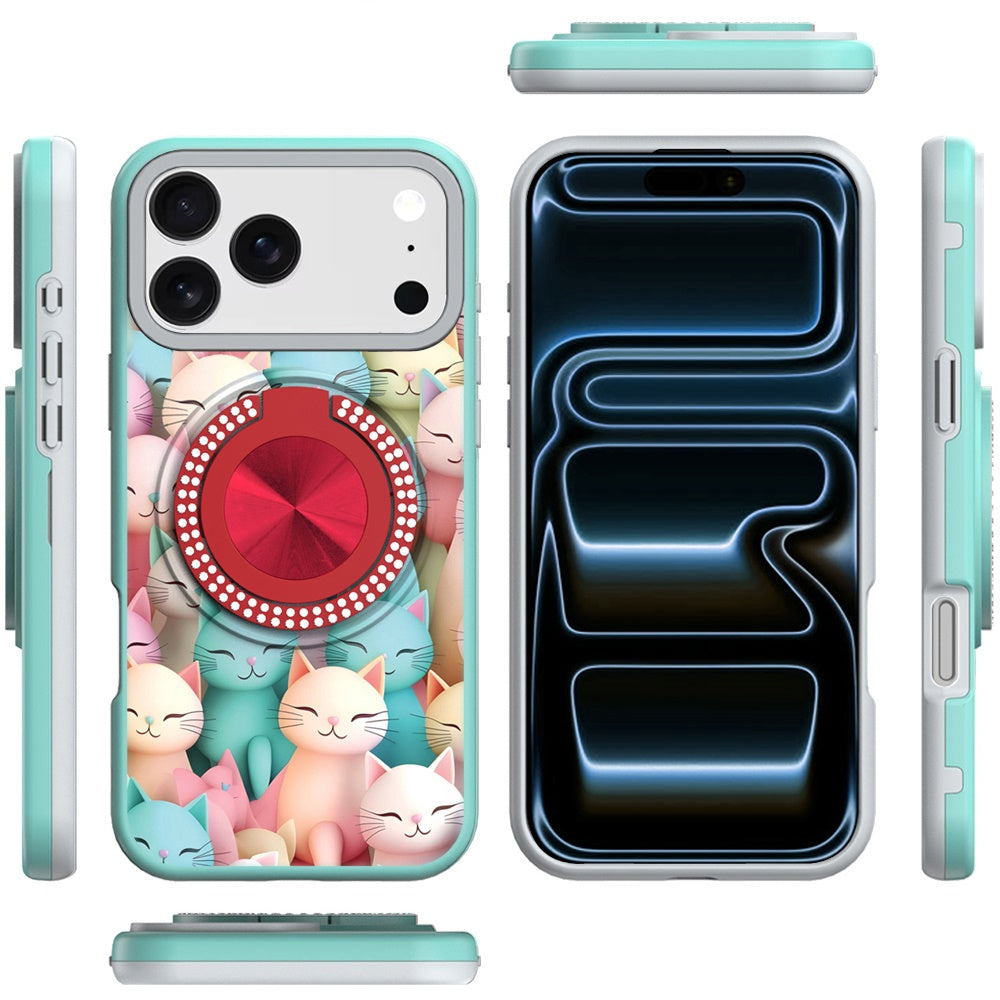 For Apple iPhone 17 AIR Pattern Design Hybrid with Invisible Ring Stand & Magnetic Back, Shockproof Protective Grip Case Cover