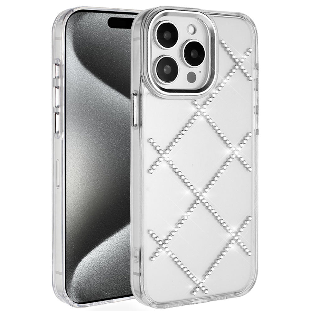 For Apple iPhone 13 Pro Max Gem Glitter Diamond Bling Clear Hybrid TPU Cover, Colorful Shockproof Protective Back, Slim Fit for Women Girls Case Cover