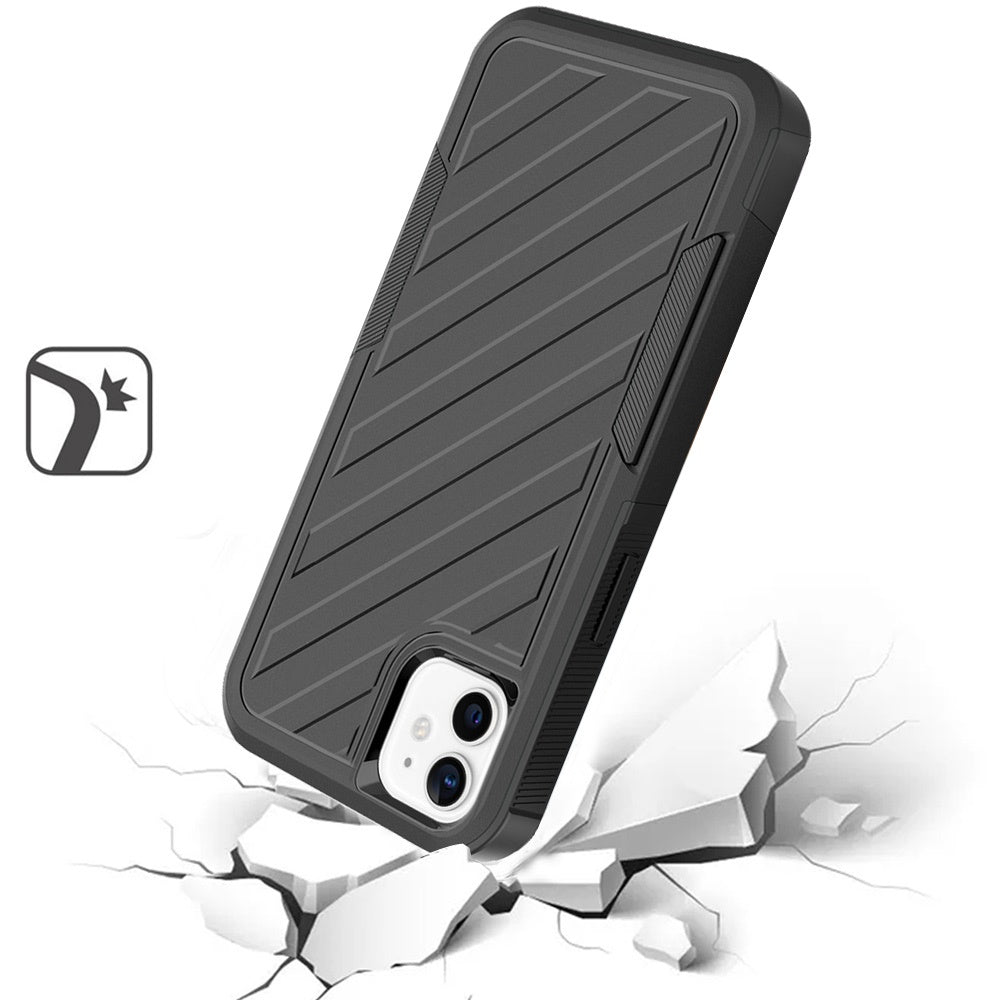 For Apple iPhone 16 Pro Max (6.9") Premium Design Hybrid lined with Belt Clip Holster Shockproof Rugged Textured 2in1 Non Slip Tough Case Cover Black