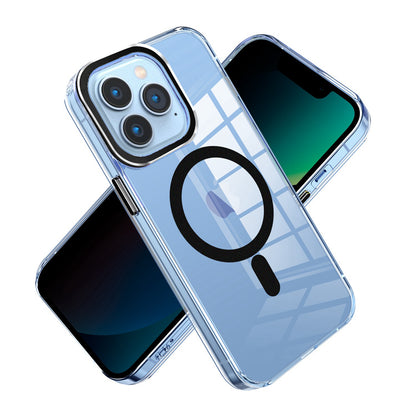 For Samsung Galaxy S22 5G Clear Transparent Case Matching Circle Design, Hybrid TPU Hard Shell, Support Magsafe Charger Case Cover Black