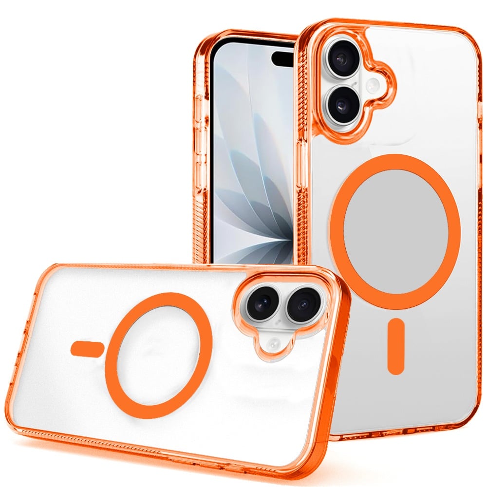 For Apple iPhone 17 (6.3") MagSafe Compatible Integrated Technology Clean Transparent Hybrid Armor TPU Frame Case Cover Cosmic Orange