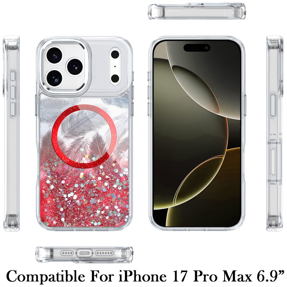 For Apple iPhone 17 Pro Max Epoxy Glitter Shimmer Fashion Case with Magnetic Magsafe Compatible Hybrid Sparkling Slim Protective Case Cover