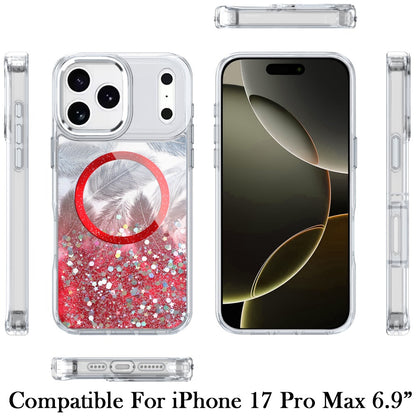 For Apple iPhone 17 Pro Max Epoxy Glitter Shimmer Fashion Case with Magnetic Magsafe Compatible Hybrid Sparkling Slim Protective Case Cover