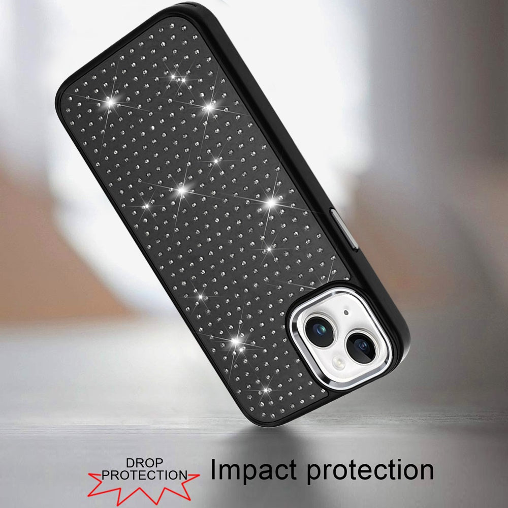 For Apple iPhone 17 (6.3") Bling Diamond Metallic, Full Sparkle Chrome Edged Hybrid Protective Shockproof Case Cover Cosmic Orange