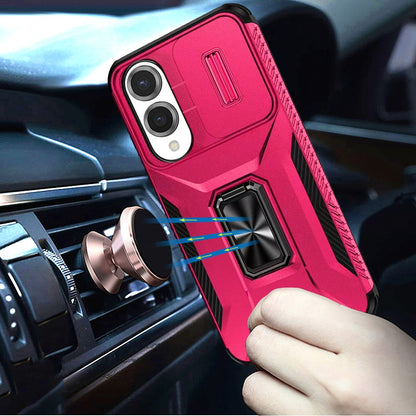 For Samsung Galaxy S25 EDGE Case, Camera Cover with Magnetic Rotation Ring Stand, Military Grade Hybrid Hard TPU Shockproof Case Cover Hot Pink