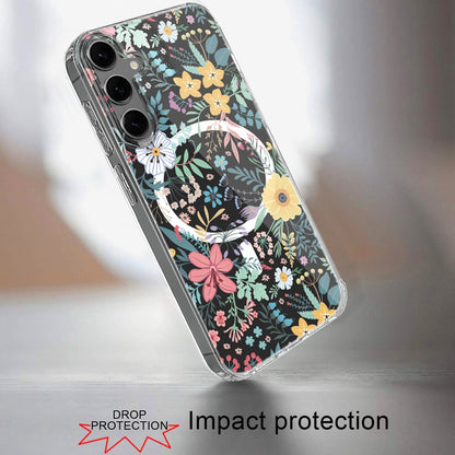 For Samsung Galaxy S24 FE /Fan Edition Hybrid Flower Design Stylish Fashion Thick Hard MagSafe Compatible Shockproof Case Cover