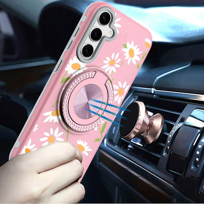 For Samsung Galaxy S25 Plus /S25+ /S24/Plus Pattern Design Hybrid with Invisible Ring Stand & Magnetic Back, Shockproof Protective Grip Case Cover