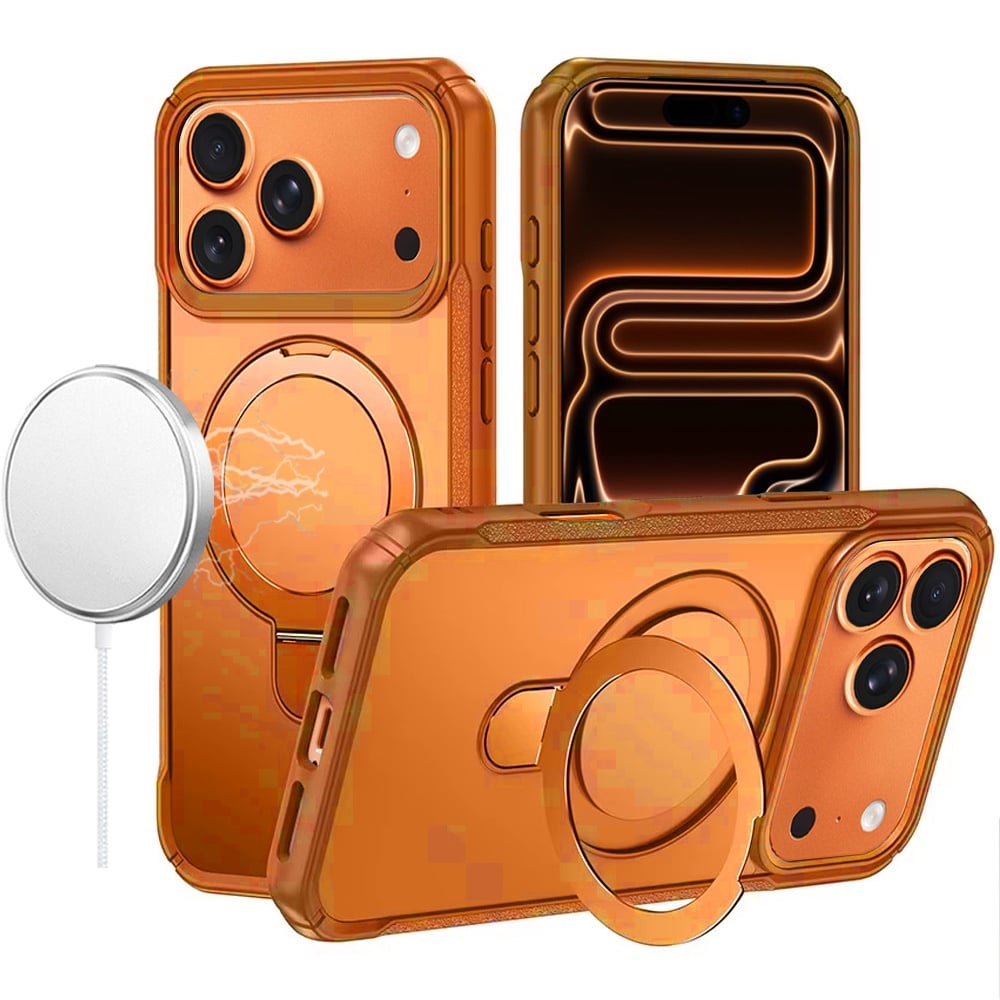 Phone Case for Apple iPhone 17 Pro Max (6.9") Magnetic Ring Stand Matte Finish Shockproof Grip Slim Armor Anti Fingerprint Protective Hybrid Cover Cosmic Orange