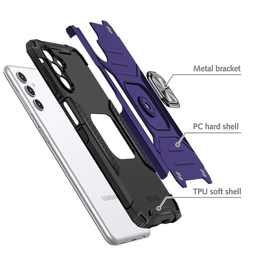 For Samsung Galaxy S25 Fan Edition /Galaxy S25 FE Armor Hybrid Magnetic Stand with Ring Holder Kickstand Shockproof Heavy-Duty Durable Rugged TPU Dual Layer Case Cover Purple
