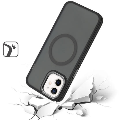 For Apple iPhone 17E /16E Frosted Translucent Back Hybrid Case with Magnetic Circle; MagSafe Compatible, Military Grade Shockproof, Slim Design Case Cover Black