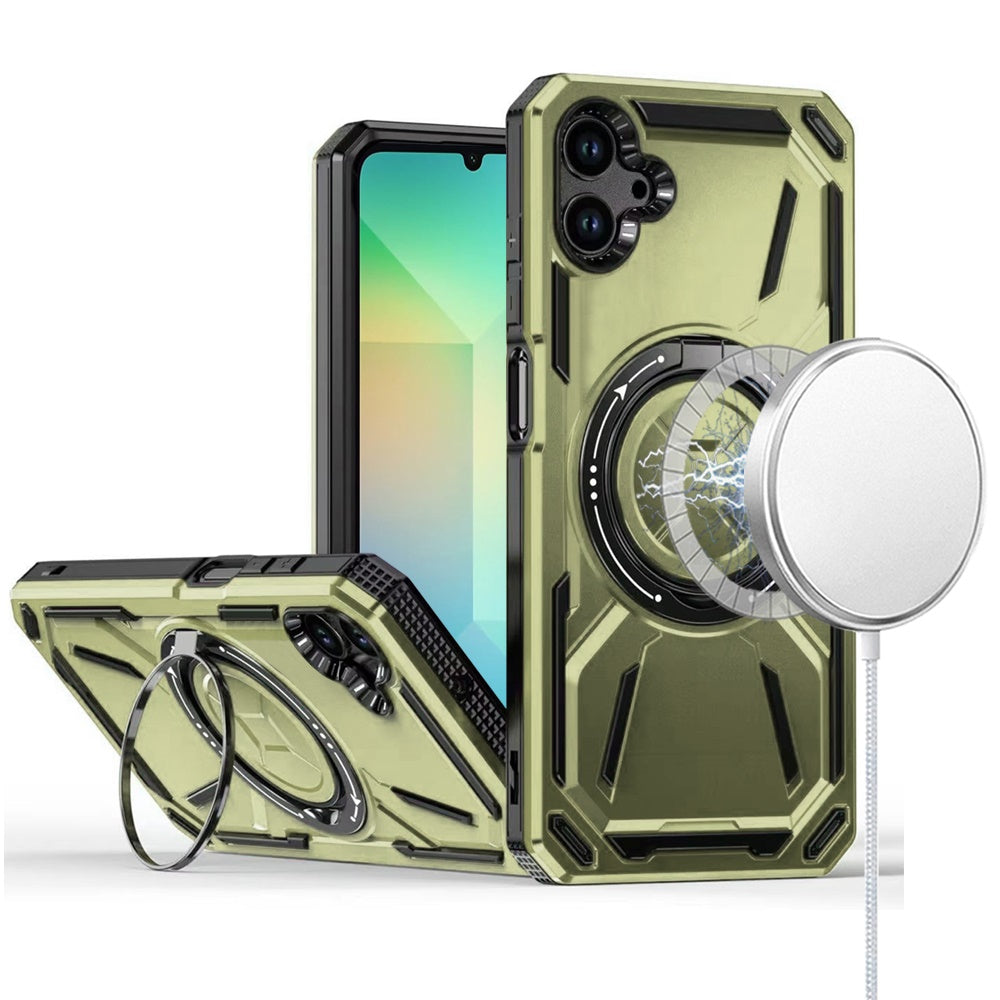 For Samsung Galaxy A06 Hybrid Magnetic Ring and 360° Rotational Kickstand with MagSafe Compatible, Military Grade Drop Protection Case Cover