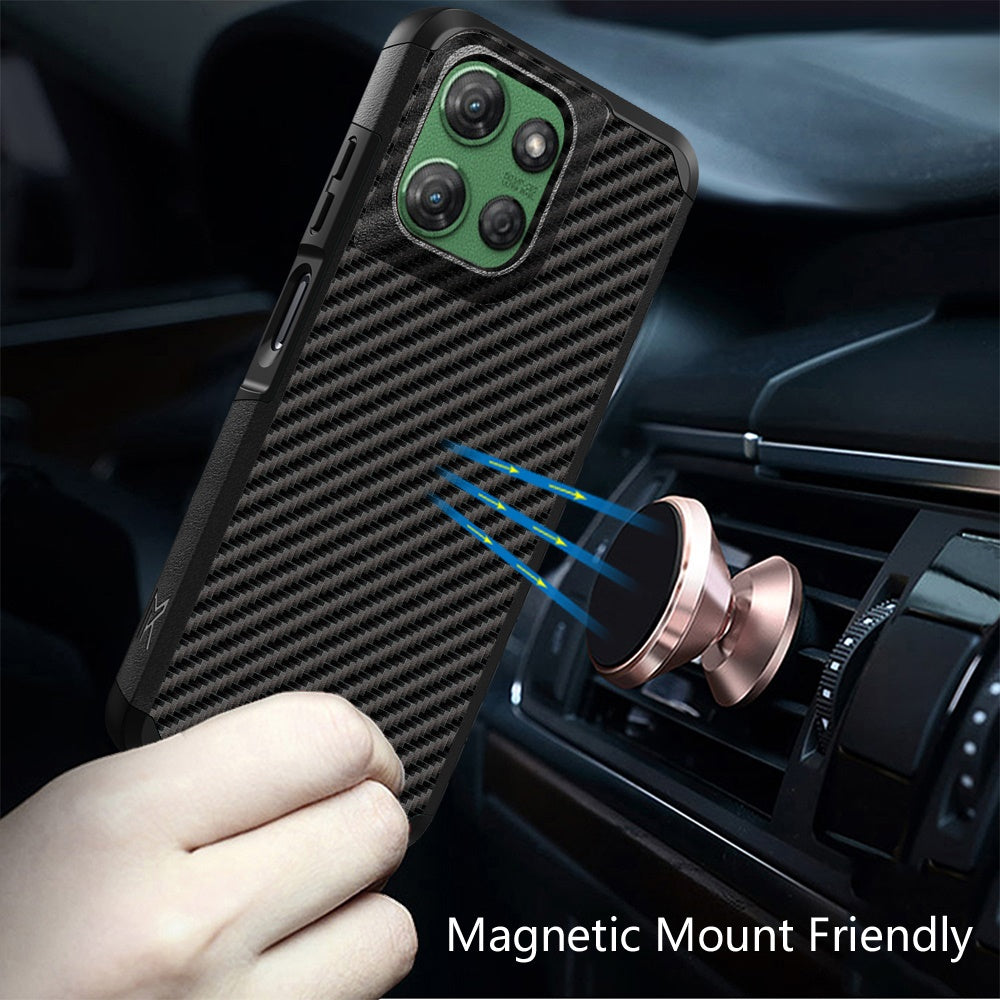 For Motorola Moto G Stylus 5G 2025 Fashion Graphic Design Hybrid 2in1 Tough Hard PC TPU Frame, Magnet Mount Friendly, Shockproof Protection Case Cover Carbon Fiber Black