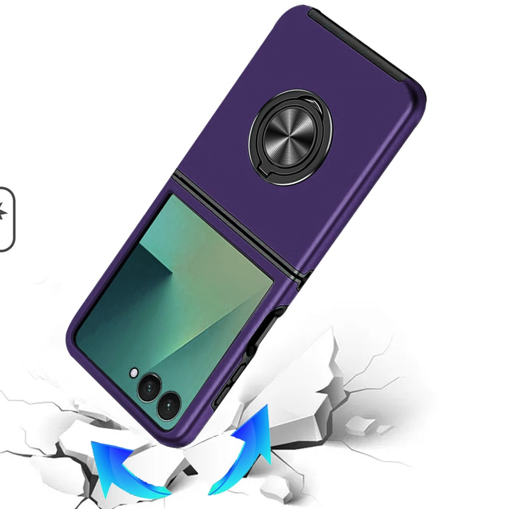 For Samsung Galaxy Z Flip 7 Hybrid 360 Degree Rotatable Metal Invisible Ring Stand Holder Slim Fit Magnetic Car Mount Shockproof Case Cover