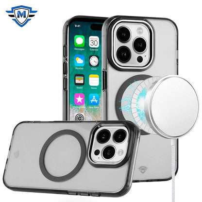 For Apple iPhone 16 Pro Max (6.9") Transparent Hybrid Circle Ring Magnetic Compatible with MagSafe Color Frame Metal Buttons Case Cover