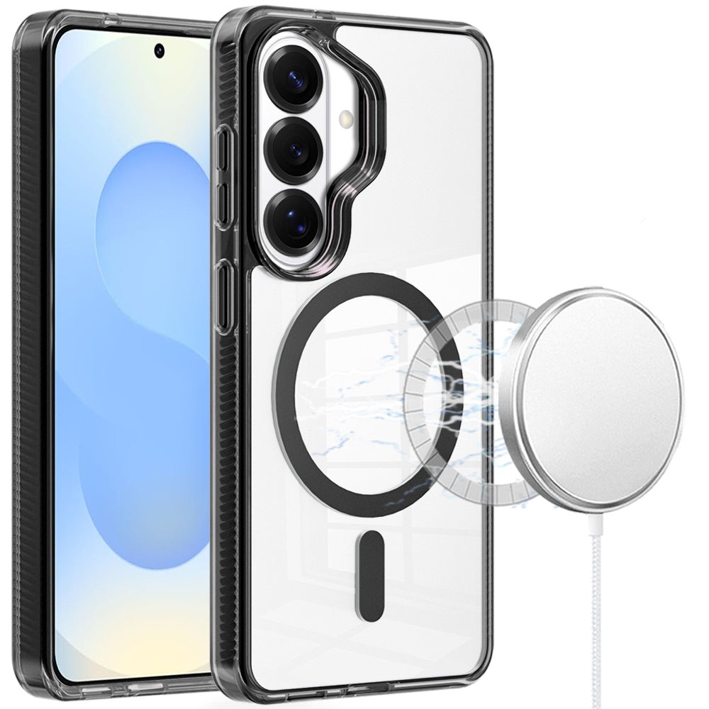 For Samsung Galaxy S25 /S24 MagSafe Compatible Integrated Technology Clean Transparent Hybrid Armor TPU Frame Case Cover Black