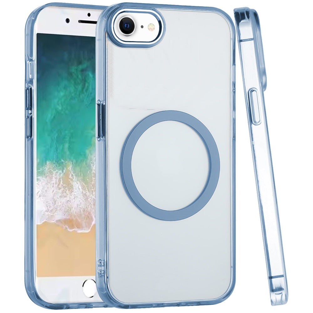 For Apple iPhone SE 4 Transparent Back Hybrid Case - Magnetic Circle, Color Frame, Metal Buttons, MagSafe Compatible Case Cover