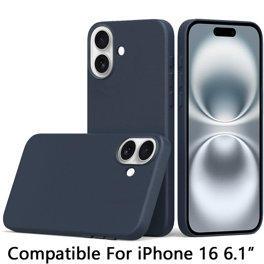 For Apple iPhone 16 (6.1") PU Leather with inner Magnetic Circle Compatible with MagSafe, Rubber TPU Colored Metal Buttons Case Cover