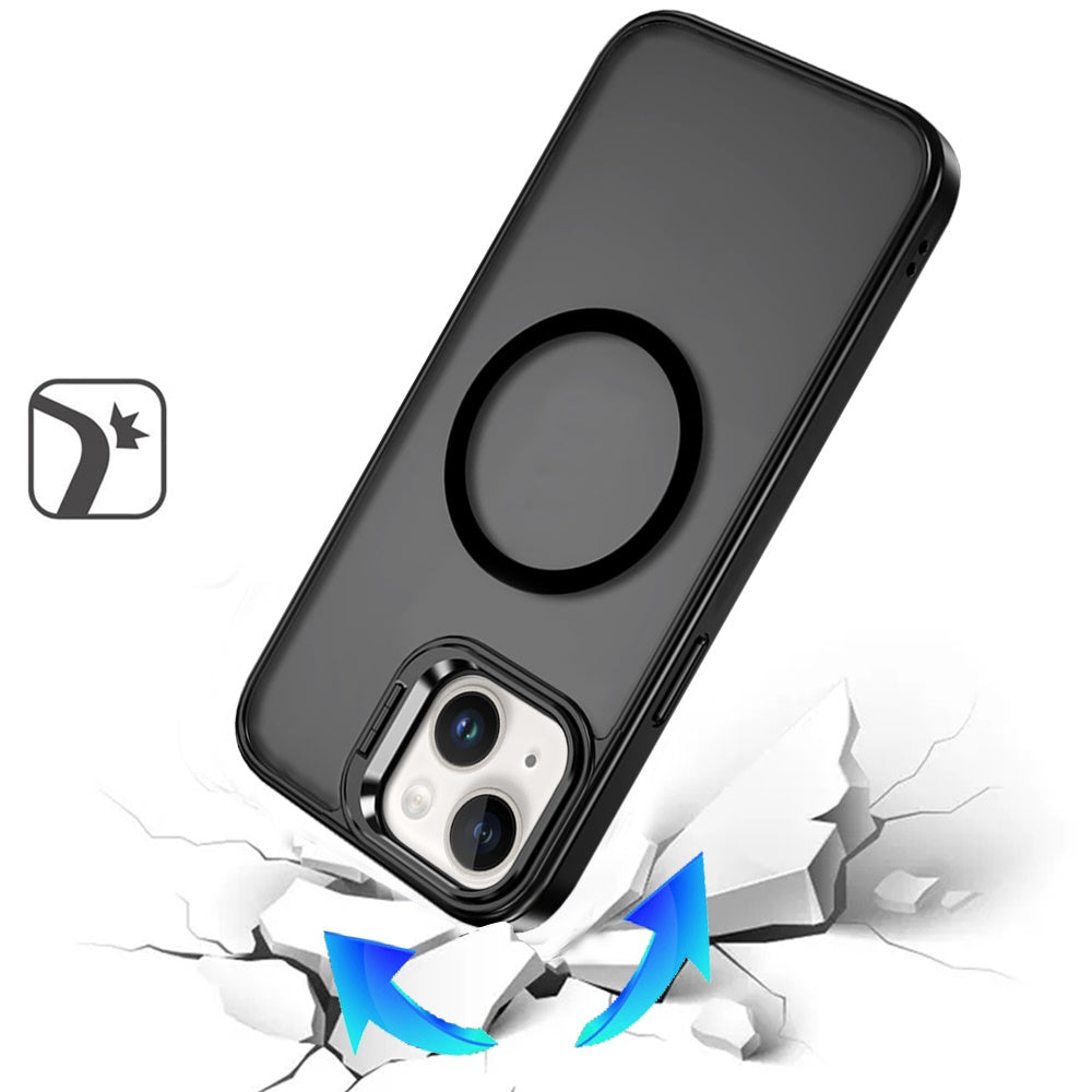 For Apple iPhone 16 Pro (6.3") Heavy Duty Metallic Hybrid Tough TPU with Camera Ring Stand, MagSafe Compatible, Rugged Drop Protection Case Cover