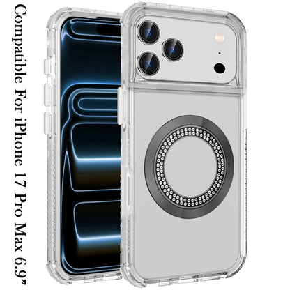 For Apple iPhone 17 Pro Max Magnetic Circle Compatible with Magsafe, Hybrid Chrome 3in1 Transparent Shockproof TPU Bumper Case Cover
