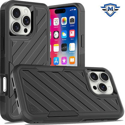 For Apple iPhone 16 Pro (6.3") Premium Design Hybrid lined Shockproof Rugged Textured 2in1 Hard PC & Silicone TPU Non Slip Tough Case Cover