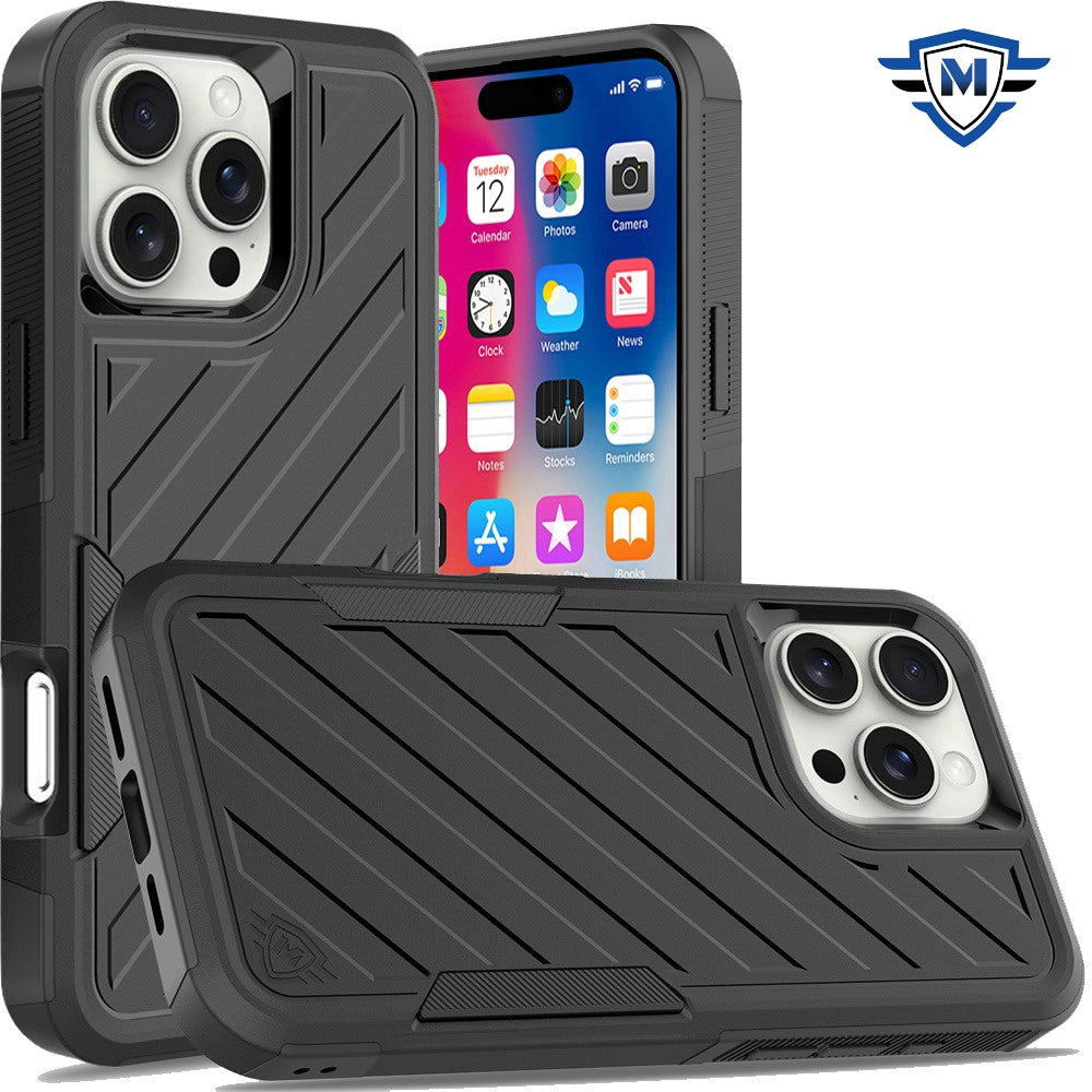 For Apple iPhone 16 Pro Max (6.9") Premium Design Hybrid lined Shockproof Rugged Textured 2in1 Hard PC & Silicone TPU Non Slip Tough Case Cover