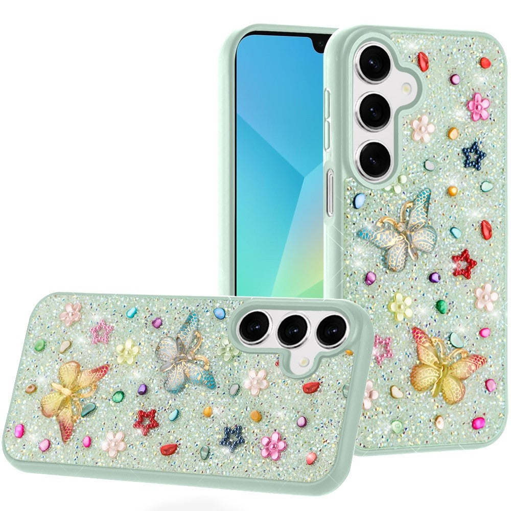 For Samsung Galaxy A36 Diamond Butterfly 3D Glitter Bling Design, Slim Hybrid Sparkle Protective Cover TPU for Women Girls Case Cover