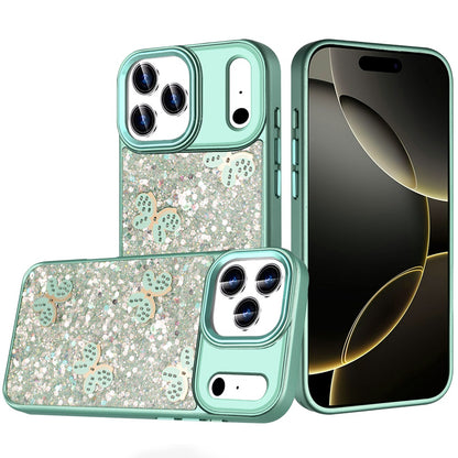 For Apple iPhone 17 Pro (6.3") Cute Butterfly Crystal Diamond Glitter Case Sparkle Bling Frame Metallic Edges, Shimmer TPU Hybrid Case Cover
