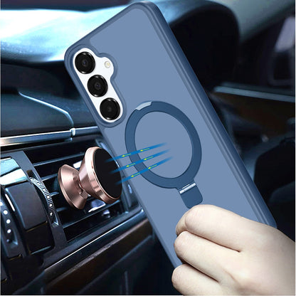 For Samsung Galaxy A16 5G Magnetic Circle Back with Ring Stand Full Rotation Matte Hybrid Shockproof Case Cover Black