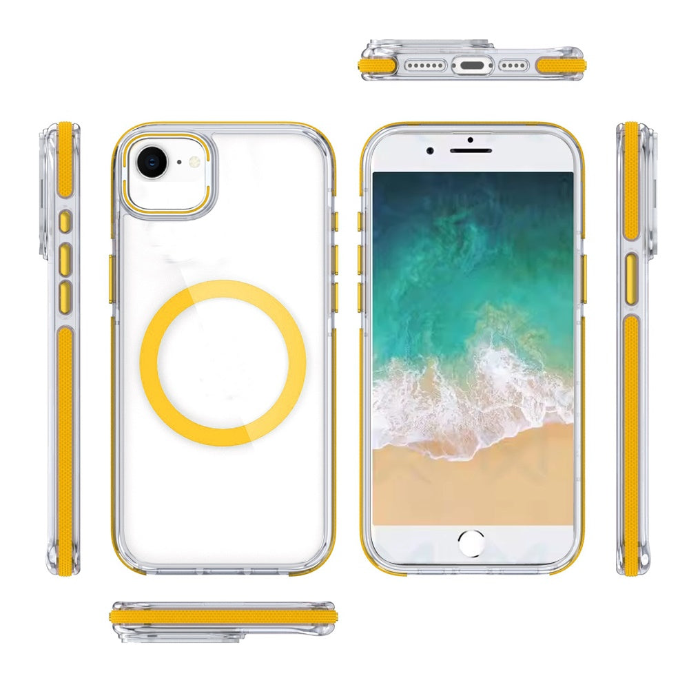 For Apple iPhone 17E /16E Hybrid Clear Back Case with Invisible Camera Bracket Stand, MagSafe Magnetic Circle, Shockproof Color Frame Case Cover