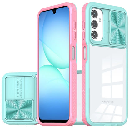 For Samsung Galaxy A17 5G Hybrid Cases with Sliding Camera Cover Transparent Shockproof Bumper TPU Protective Case Cover Pink/Blue