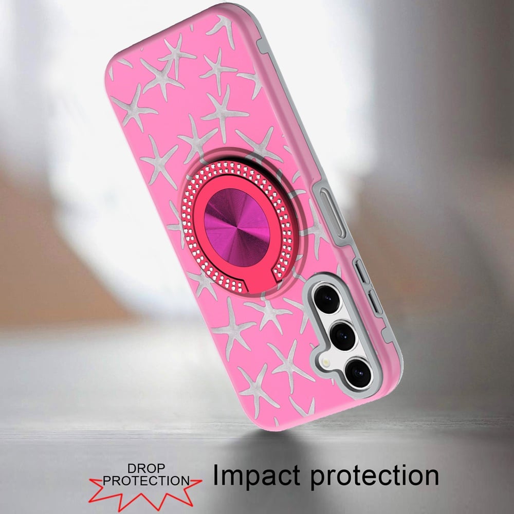 For Samsung Galaxy A16 5G Pattern Design Hybrid with Invisible Ring Stand & Magnetic Back, Shockproof Protective Grip Case Cover
