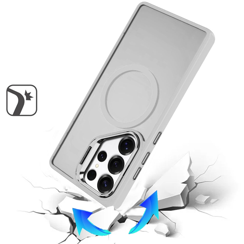 For Apple iPhone 13 Pro Heavy Duty Metallic Hybrid Tough TPU with Camera Ring Stand, MagSafe Compatible, Rugged Drop Protection Case Cover Clear