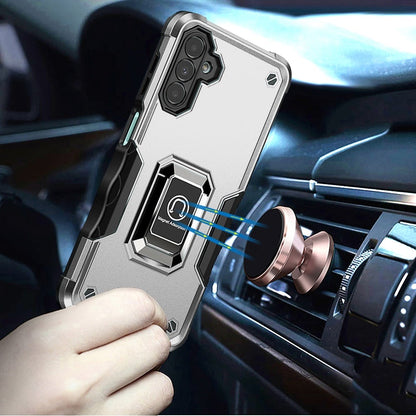 For Samsung Galaxy A16 5G Hybrid Stand Magnetic Ring Holder Kickstand Heavy Duty Rugged Drop Silicone & Hard PC Shockproof Case Cover Silver