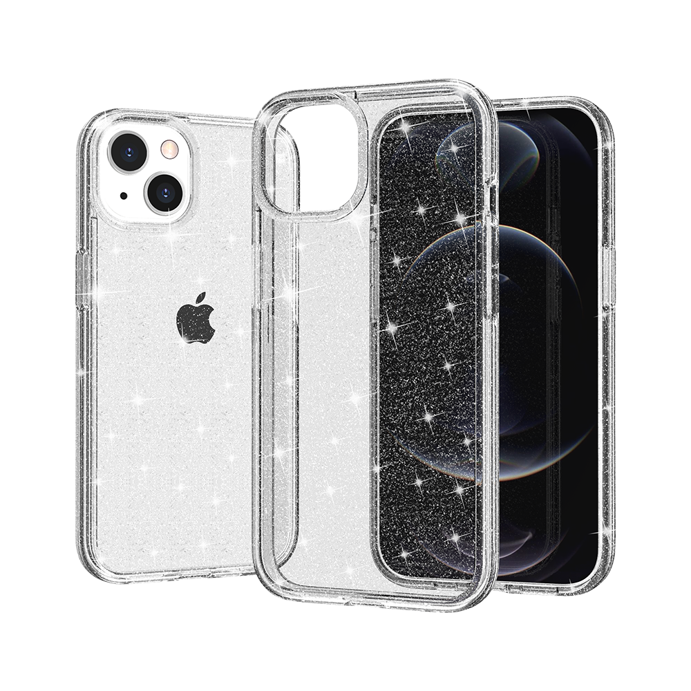 For Apple iPhone 12 Pro Max Transparent Glitter Shiny Sparkle Bling TPU Rubber Hard Back Hybrid Frame Shockproof Case Cover Clear