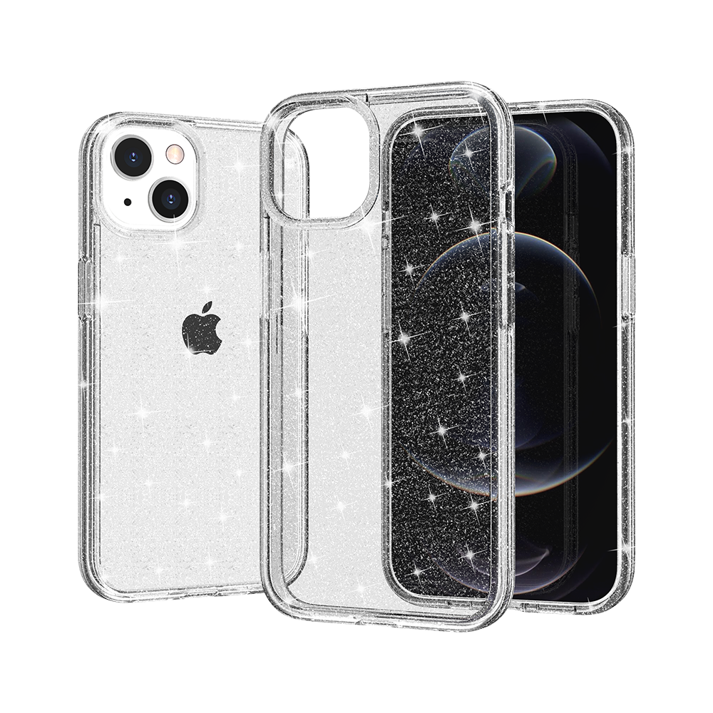 For Apple iPhone 17E /16E Transparent Glitter Shiny Sparkle Bling TPU Rubber Hard Back Hybrid Frame Shockproof Case Cover Clear