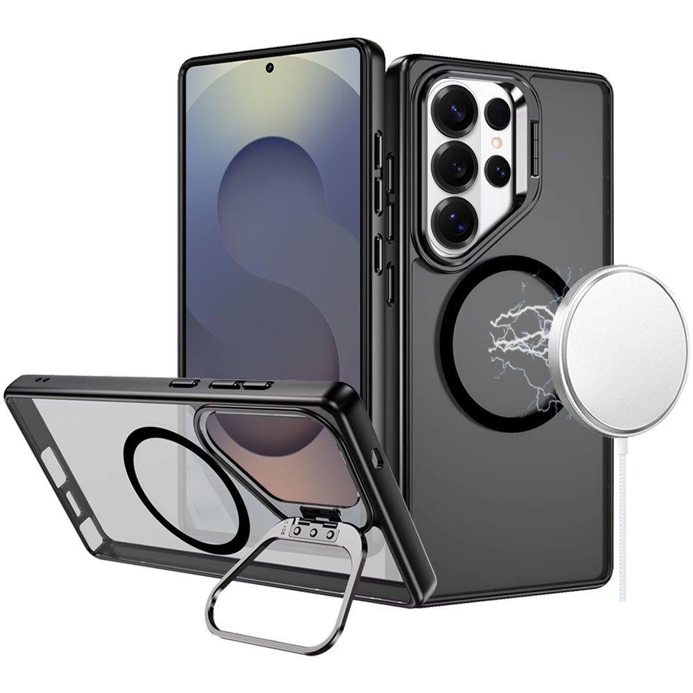 For Samsung Galaxy S26 Ultra Heavy Duty Metallic Hybrid Tough TPU with Camera Ring Stand, MagSafe Compatible, Rugged Drop Protection Case Cover