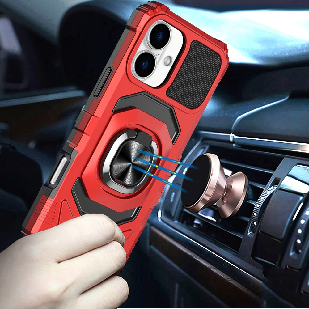 For Apple iPhone 17 (6.3") Hybrid Dual Layer with 360° Rotate Magnetic Ring Stand Holder Kickstand TPU Rugged PC Shockproof Case Cover