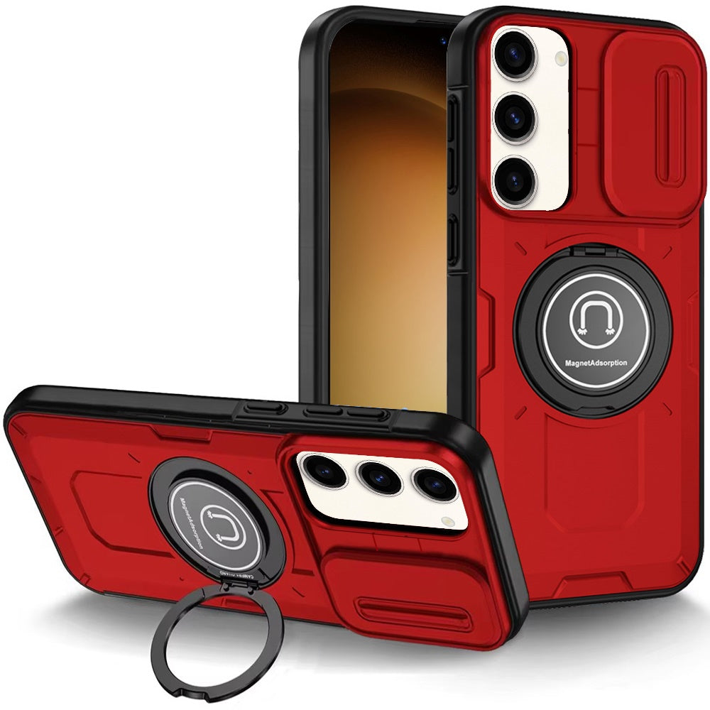 For Samsung Galaxy S23 Ultra Build in Invisible Magnetic Ring Stand with Slide Camera Protector, fit Magnetic Car Mount [Compatible with MagSafe] Case Cover