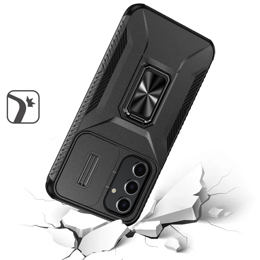 For Samsung Galaxy S24 Camera Cover Phone Case with Magnetic Rotation Ring Stand [Military Grade] Hybrid Hard TPU Shockproof Case Cover Black