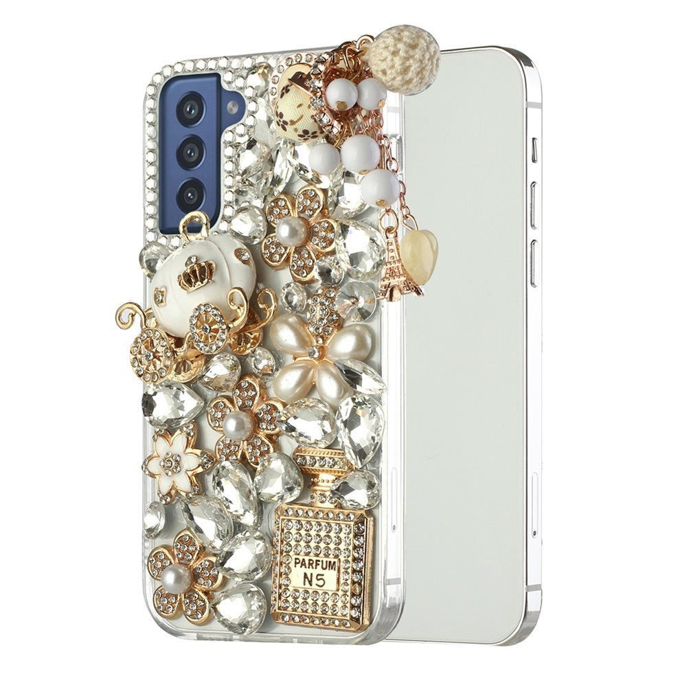 For Apple iPhone 17E /16E Bling Crystal 3D Full Diamonds Luxury Sparkle Rhinestone Hybrid Case Cover Ultimate Multi Ornament White