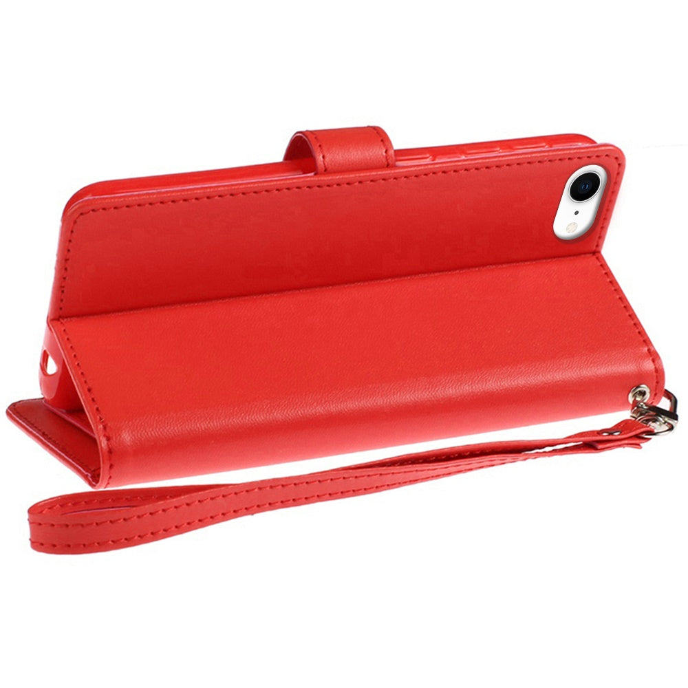 For Samsung Galaxy S21 Ultra Wallet Case with ID/ Card Holder, Wristlet Strap, Magnetic TPU Protective Shockproof Folio Flip Case Cover Red