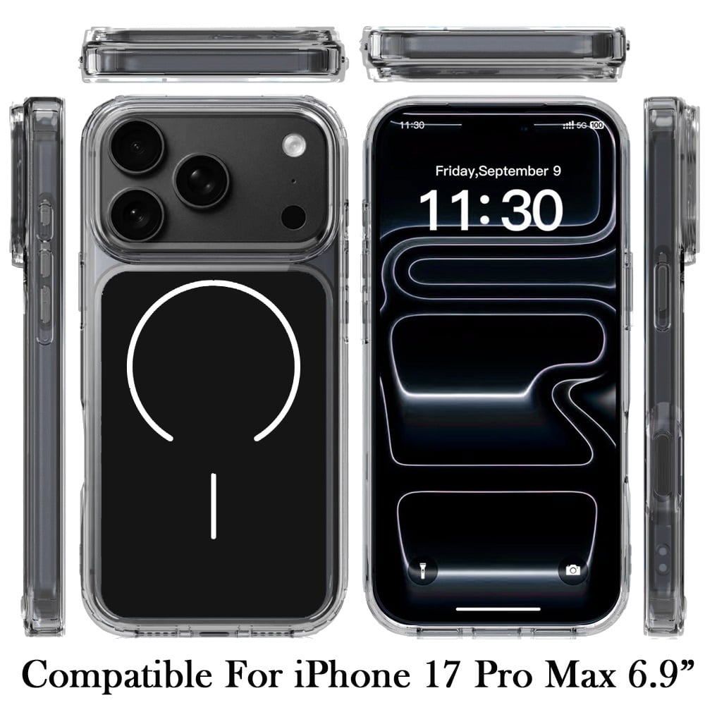 Phone Case for Apple iPhone 17 Pro Max (6.9") Metallic Transparent Magnetic Magsafe Compatible Shockproof Hybrid TPU Durable Clear Protective Grip Cover
