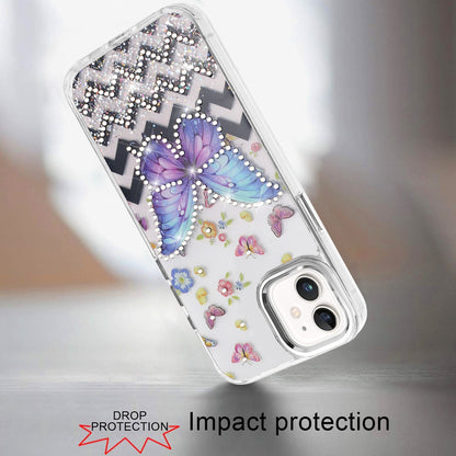 For Samsung Galaxy A57 Butterfly Resin Epoxy Diamond Design Metal Edged Hybrid Shockproof Heavy Duty Drop Protection Case Cover