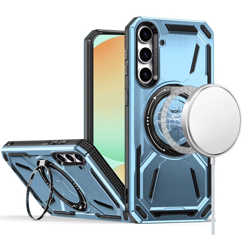 For Samsung Galaxy S24 Fan Edition /Galaxy S24 FE Hybrid Magnetic Ring and 360° Rotational Kickstand with MagSafe Compatible, Military Grade Drop Protection Case Cover