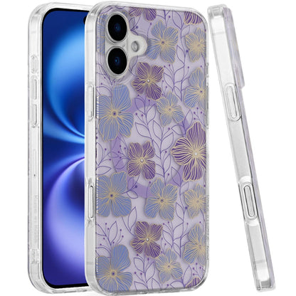 For Apple iPhone 17 Stylish Pattern Fashion IMD Printed Design TPU Double Layer Slim Shockproof with Magnetic Back Case Cover Purple Flower