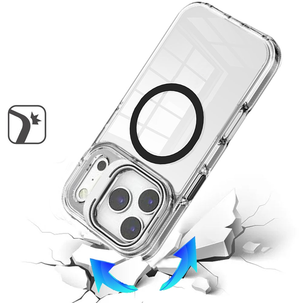 Phone Case for Apple iPhone 17 Pro Magnetic Transparent Tough Hybrid Camera Guard Stand Shockproof Color Edge Rugged Grip Durable Cover Black