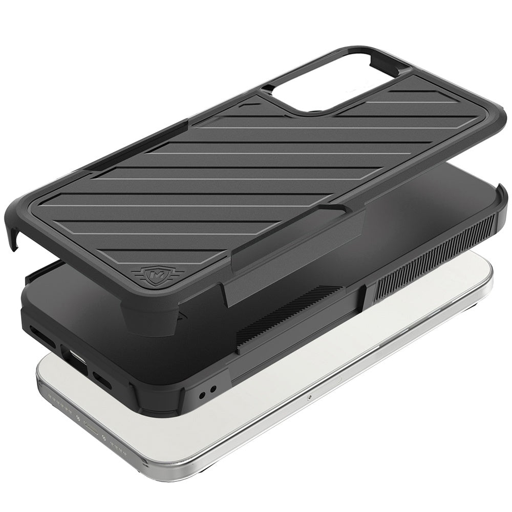 For Samsung Galaxy A36 Premium Hybrid Rugged lined Shockproof Textured 2-in-1 Non-Slip Hard PC & TPU Non Slip Tough Case Cover Black / Black