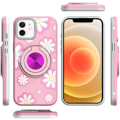 For Apple iPhone 12 Pro Max Pattern Design Hybrid with Invisible Ring Stand & Magnetic Back, Shockproof Protective Grip Case Cover