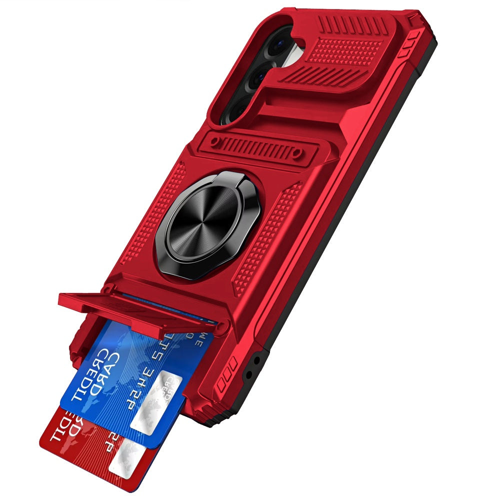 For Samsung Galaxy A37 2X Card Slot Metal Ring Stand Hybrid Shockproof Heavy Duty Drop Protection Multi Functional Design Case Cover
